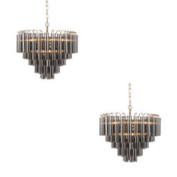 Loops Elegant 2 Pack Satin Brass Pendant Lights With Smokey Grey Glass For Stunning Home Illumination