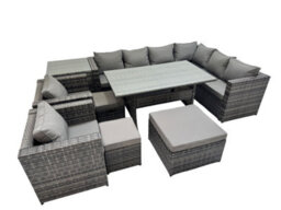 Fimous Rattan Garden Furniture Set Outdoor 11 Seater Patio Corner Sofa Sets With Table 2 Chair 3 Stools Side Table Dark Grey Mixed - thumbnail 1
