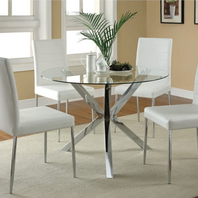 Living And Home Contemporary Chrome Base Round Tempered Glass Coffee Table Dining Table Dia 900mm - image 1