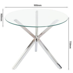 Living And Home Contemporary Chrome Base Round Tempered Glass Coffee Table Dining Table Dia 900mm - thumbnail 4