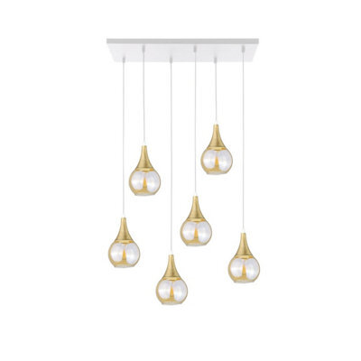 Luminosa Lighting Luminosa Lacrima Cluster Pendant Ceiling Light White, Gold Amber Glass Shade 6X E27 - image 1