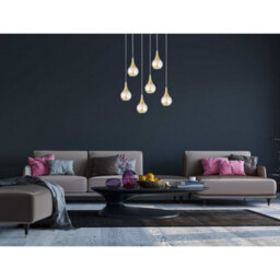Luminosa Lighting Luminosa Lacrima Cluster Pendant Ceiling Light White, Gold Amber Glass Shade 6X E27 - thumbnail 3