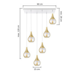 Luminosa Lighting Luminosa Lacrima Cluster Pendant Ceiling Light White, Gold Amber Glass Shade 6X E27 - thumbnail 2