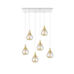 Luminosa Lighting Luminosa Lacrima Cluster Pendant Ceiling Light White, Gold Amber Glass Shade 6X E27 - thumbnail 1