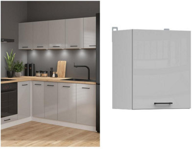 Impact Furniture Kitchen Wall Unit Cabinet 500mm Cupboard Light Grey Gloss Left Right 50Cm Door Junona - image 1