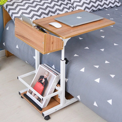 Oak Wood Over Bed Chair Table Desk Hospital Height Adjustable Overbed Laptop Stand - image 1