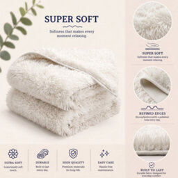Oxford Homeware Shaggy Rug Anti-Slip Washable Soft Fluffy Living Room And Bedroom Rug (Cream, 60X110Cm) - thumbnail 4