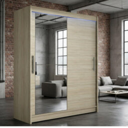 Westa Vi 150Cm Sliding Door Wardrobe With Mirror Modern Bedroom Storage With Hanging Rails And Shelves Sonoma Rgb Led Colorful - thumbnail 2