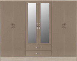 Seconique Nevada 6 Door 2 Drawer Mirrored Wardrobe In Oyster Gloss And Oak Effect Finish - thumbnail 6