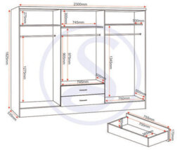 Seconique Nevada 6 Door 2 Drawer Mirrored Wardrobe In Oyster Gloss And Oak Effect Finish - thumbnail 4