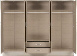 Seconique Nevada 6 Door 2 Drawer Mirrored Wardrobe In Oyster Gloss And Oak Effect Finish - thumbnail 2