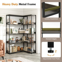 Gainoom 180Cm Oak Tall Corner Bookshelf 5-Tier L-Shaped Bookcase - thumbnail 8