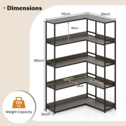 Gainoom 180Cm Oak Tall Corner Bookshelf 5-Tier L-Shaped Bookcase - thumbnail 2