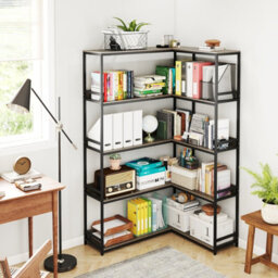 Gainoom 180Cm Oak Tall Corner Bookshelf 5-Tier L-Shaped Bookcase - thumbnail 4