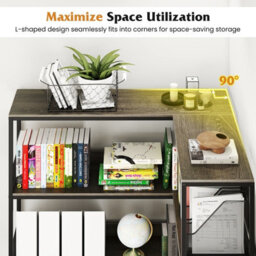 Gainoom 180Cm Oak Tall Corner Bookshelf 5-Tier L-Shaped Bookcase - thumbnail 7