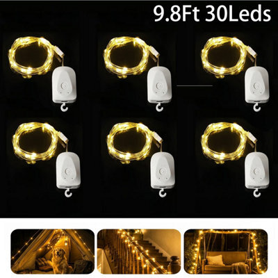 Amorly 6 Pack 9.8Ft 30 Leds Rechargeable Fairy Lights, Twinkle String Lights For Xtmas Rechargeable, 8 Modes ,timer - image 1