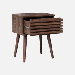 Sweeek - Pair Of Scandi-Style Bedside Tables With Grooved Wood Effect Walnut 29X40X50.5 Cm - Madere - thumbnail 3