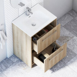 Royal Bathrooms Livora 600mm Natural Oak Floor Standing Bathroom Vanity Unit 2 Drawer Storage Cabinet With Ceramic Basin - thumbnail 4