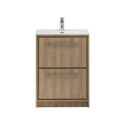 Royal Bathrooms Livora 600mm Natural Oak Floor Standing Bathroom Vanity Unit 2 Drawer Storage Cabinet With Ceramic Basin - thumbnail 5