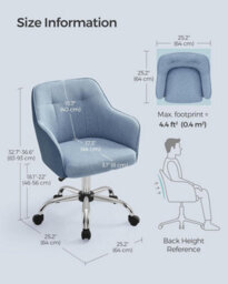 Songmics Executive Office Chair, 360 Swivel Desk Seat, Elegant Vanity Seating, Height Adjustable, Comfort Armrests, Misty Blue - thumbnail 2
