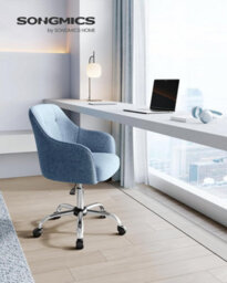 Songmics Executive Office Chair, 360 Swivel Desk Seat, Elegant Vanity Seating, Height Adjustable, Comfort Armrests, Misty Blue - thumbnail 3