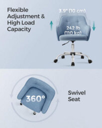 Songmics Executive Office Chair, 360 Swivel Desk Seat, Elegant Vanity Seating, Height Adjustable, Comfort Armrests, Misty Blue - thumbnail 6
