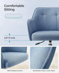Songmics Executive Office Chair, 360 Swivel Desk Seat, Elegant Vanity Seating, Height Adjustable, Comfort Armrests, Misty Blue - thumbnail 5