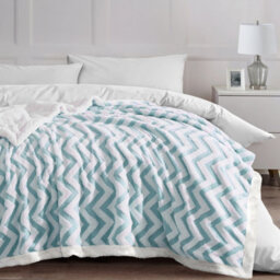 Velosso Luxury Sherpa Backed Jacquard Thermal Blanket, Soft Fleece Throw With Textured Weave For Sofa, Bed - 100Cmx150Cm - Duck Egg - thumbnail 1