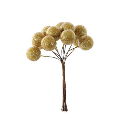 Gold Berry Bunch Pick Christmas Decoration Pack Of 10
