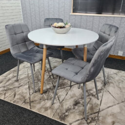 Kosy Koala Dining Table Set Of 4 Round White Dining Table And 4 Grey Velvet Tufted Chairs For Kitchen Dining Room - thumbnail 2
