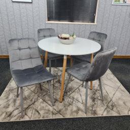 Kosy Koala Dining Table Set Of 4 Round White Dining Table And 4 Grey Velvet Tufted Chairs For Kitchen Dining Room - thumbnail 3