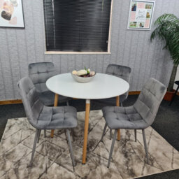 Kosy Koala Dining Table Set Of 4 Round White Dining Table And 4 Grey Velvet Tufted Chairs For Kitchen Dining Room - thumbnail 1