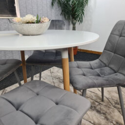 Kosy Koala Dining Table Set Of 4 Round White Dining Table And 4 Grey Velvet Tufted Chairs For Kitchen Dining Room - thumbnail 6