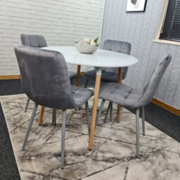 Kosy Koala Dining Table Set Of 4 Round White Dining Table And 4 Grey Velvet Tufted Chairs For Kitchen Dining Room - thumbnail 7