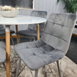 Kosy Koala Dining Table Set Of 4 Round White Dining Table And 4 Grey Velvet Tufted Chairs For Kitchen Dining Room - thumbnail 4