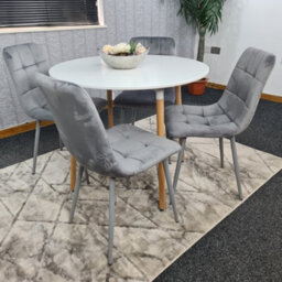 Kosy Koala Dining Table Set Of 4 Round White Dining Table And 4 Grey Velvet Tufted Chairs For Kitchen Dining Room - thumbnail 5
