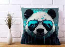 Warren Reed Designer Panda With Blue Glasses Splashart Cushions 45Cm X 45Cm - thumbnail 2