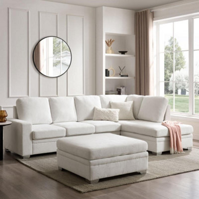 Home Detail Alana Right-Hand Facing Corner Sofa With Footstool, Cream Linen - image 1