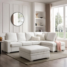 Home Detail Alana Right-Hand Facing Corner Sofa With Footstool, Cream Linen