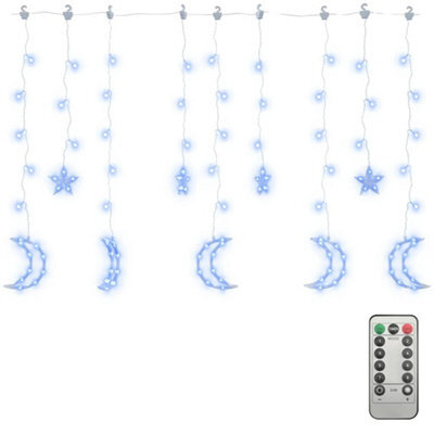 Berkfield Decorative Star And Moon Fairy Lights Remote Control 138 Led Blue - image 1