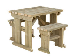 Arbor Garden Solutions Yews Picnic Bench - Wooden Garden Table And Bench Set (3Ft, Natural Finish) - thumbnail 1