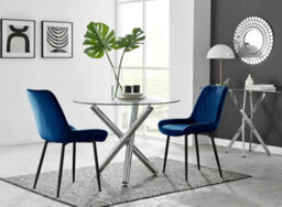 Furniturebox Uk Selina Round Dining Table And 2 Navy Pesaro Black Leg Chairs