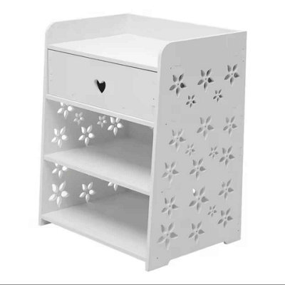 Wood Nightstand With Drawer And 2 Storage Shelves Flower Decoration - image 1