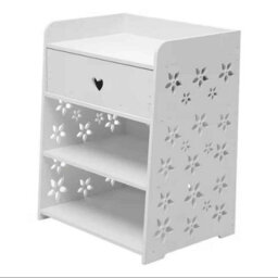 Wood Nightstand With Drawer And 2 Storage Shelves Flower Decoration - thumbnail 1