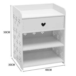 Wood Nightstand With Drawer And 2 Storage Shelves Flower Decoration - thumbnail 2