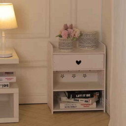 Wood Nightstand With Drawer And 2 Storage Shelves Flower Decoration - thumbnail 5