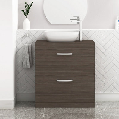 Royal Bathrooms 800mm Floor Standing Vanity Unit 2 Drawer Grey Elm & Countertop Basin - Elva - image 1
