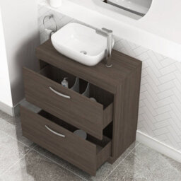 Royal Bathrooms 800mm Floor Standing Vanity Unit 2 Drawer Grey Elm & Countertop Basin - Elva - thumbnail 5