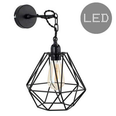 Valuelights Huber Satin Black Wall/ceiling Light Fitting With Black Metal Cage Shade And 4W Led Bulb In Warm White - image 1