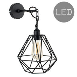 Valuelights Huber Satin Black Wall/ceiling Light Fitting With Black Metal Cage Shade And 4W Led Bulb In Warm White